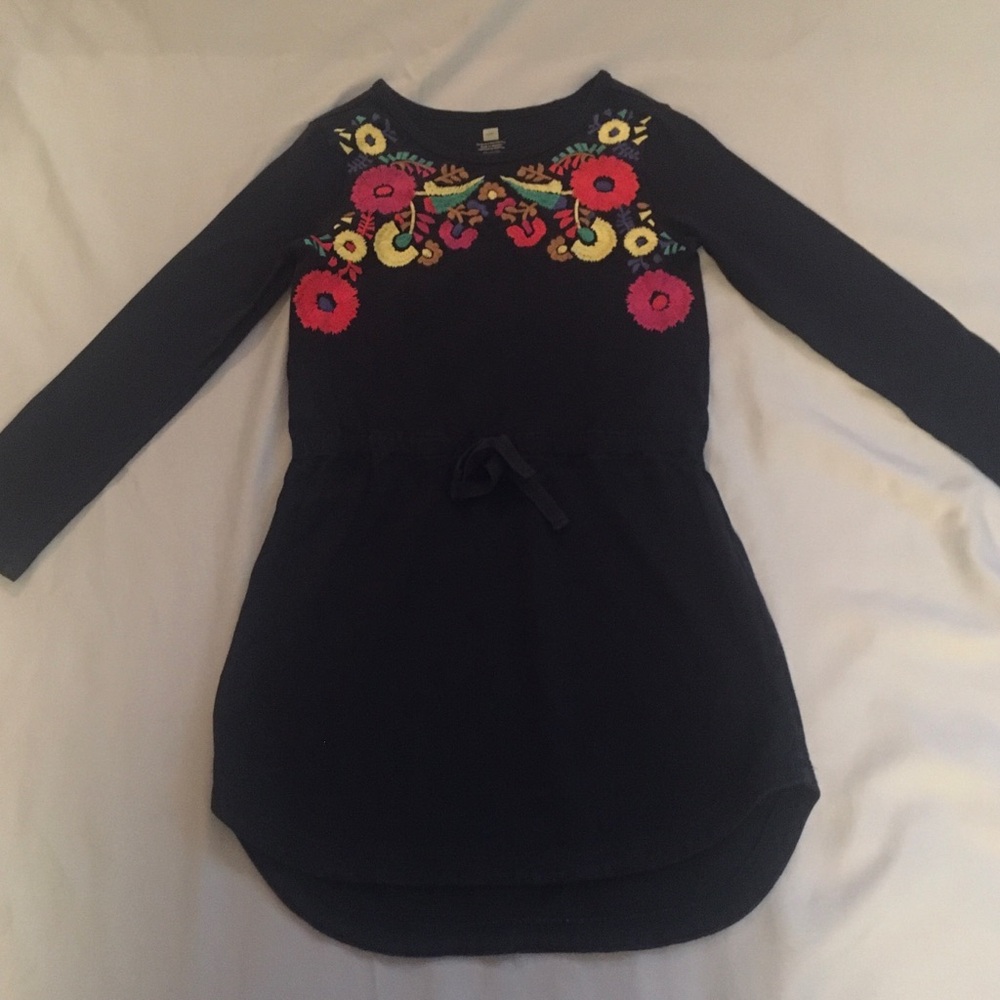 Tea Collection Navy Long-Sleeve Floral Embroidered Dress